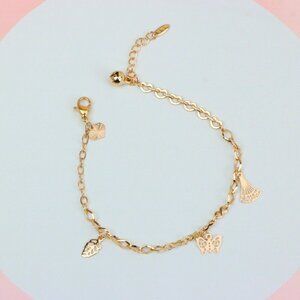 "Rose Gold Butterfly Leaf Charm Anklet in Gold Plated Brass, XPAL1047
